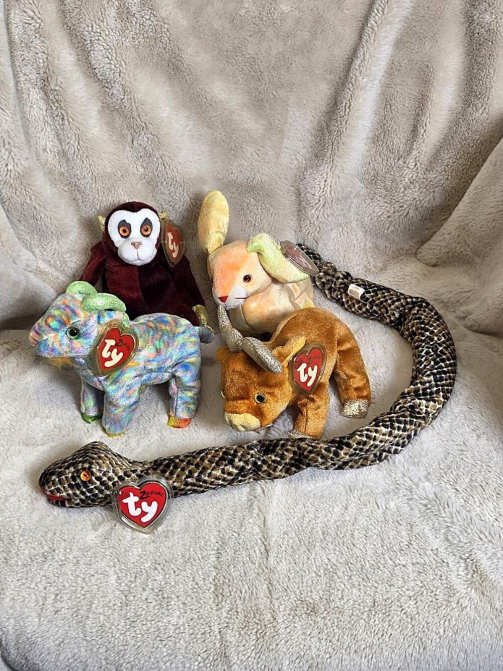 TY Beanie Baby Chinese Zodiac Lot Of 5 New  With Tags/Protector - Snake Ox ++